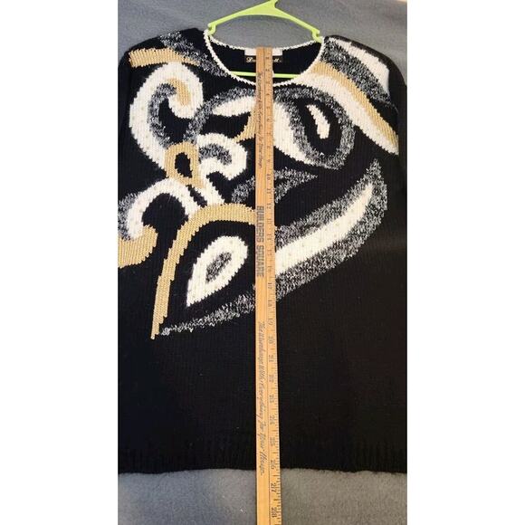 VTG Dana Scott Sweater Black Paisley Sequin Beads Embellished 80s Woman M Angora - Picture 3 of 6
